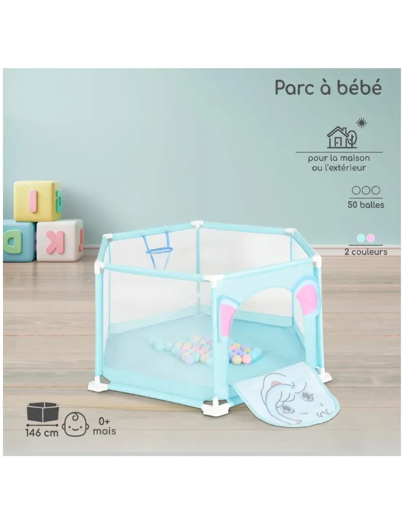 Aire de Jeux Bébé avec 50 Balles Colorées et Panier de Basket Intégré