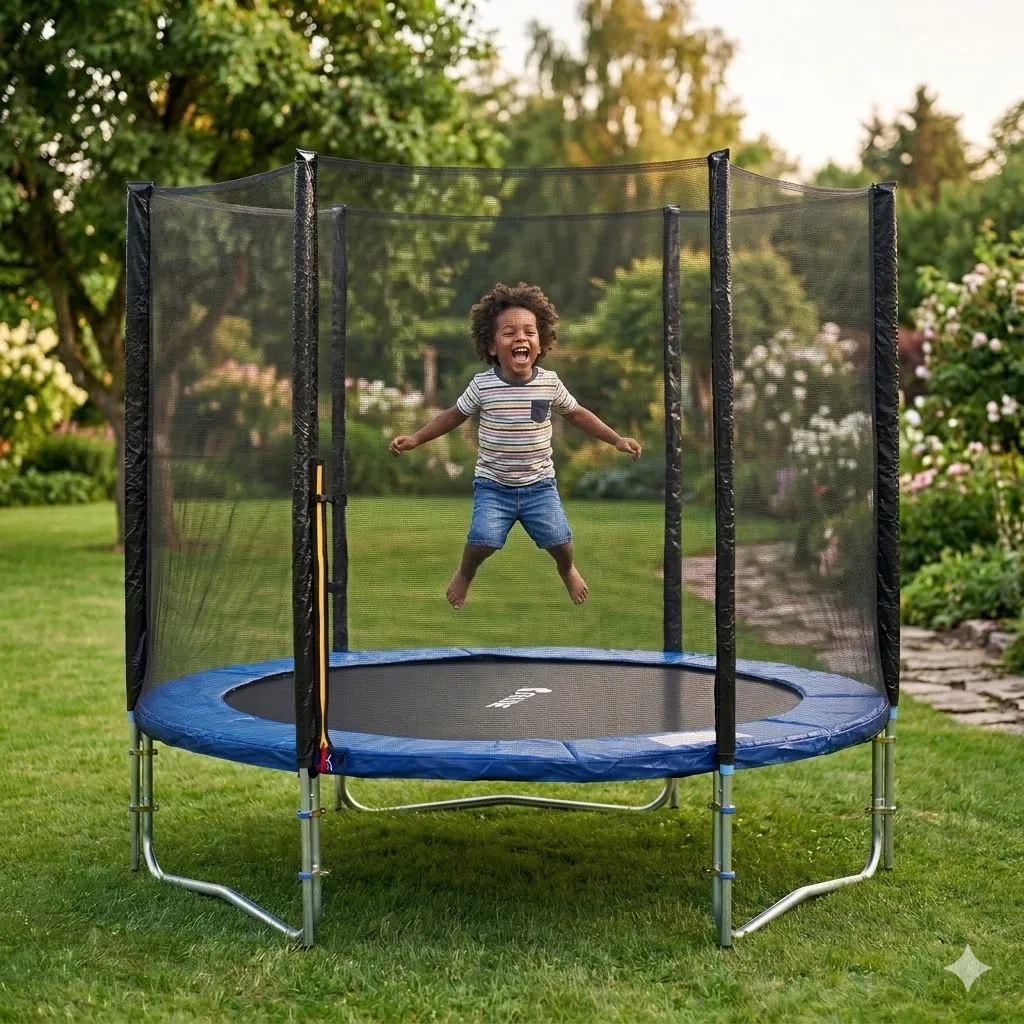 Grand Trampoline Rond 244 cm (8 Pieds) avec Filet de Sécurité et Échelle